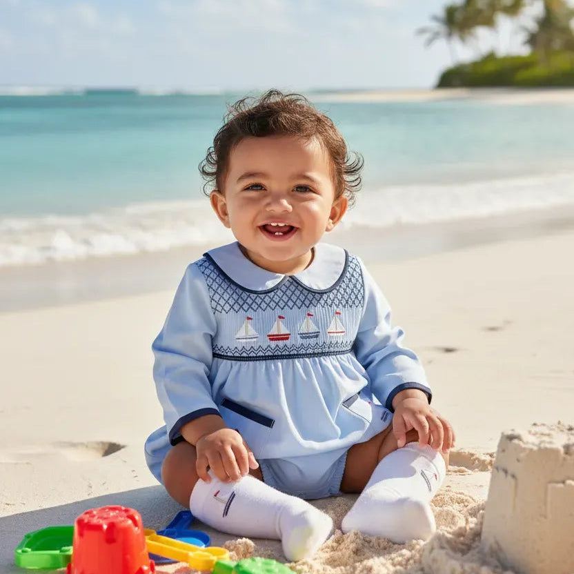 Ocean Baby Boys Sail Boat Smocked Bubble Suit Set (NB-3Yrs)