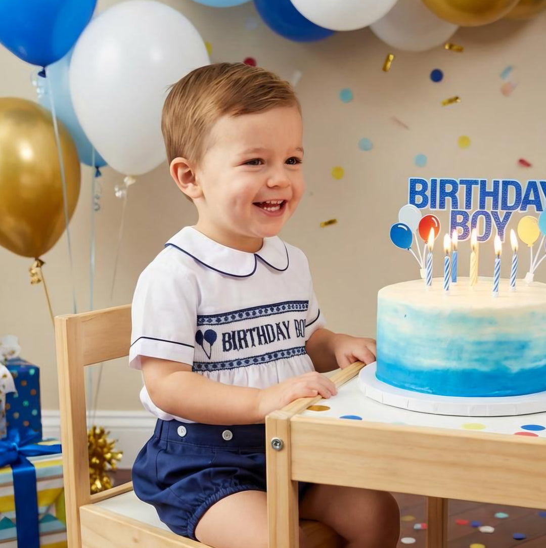 Ocean Baby Boys Navy Birthday Smocked Buster Suit Set (9M-3Yrs)