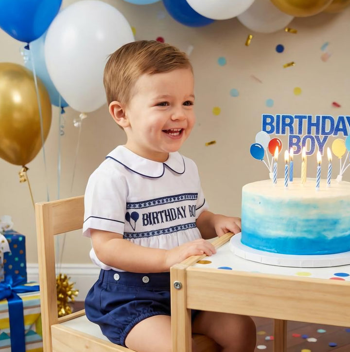 Ocean Baby Boys Navy Birthday Smocked Buster Suit Set (9M-3Yrs)