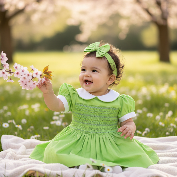Ocean Baby Girls Apple Green Smocked Petticoat Layered Dress - (NB-8Yrs)