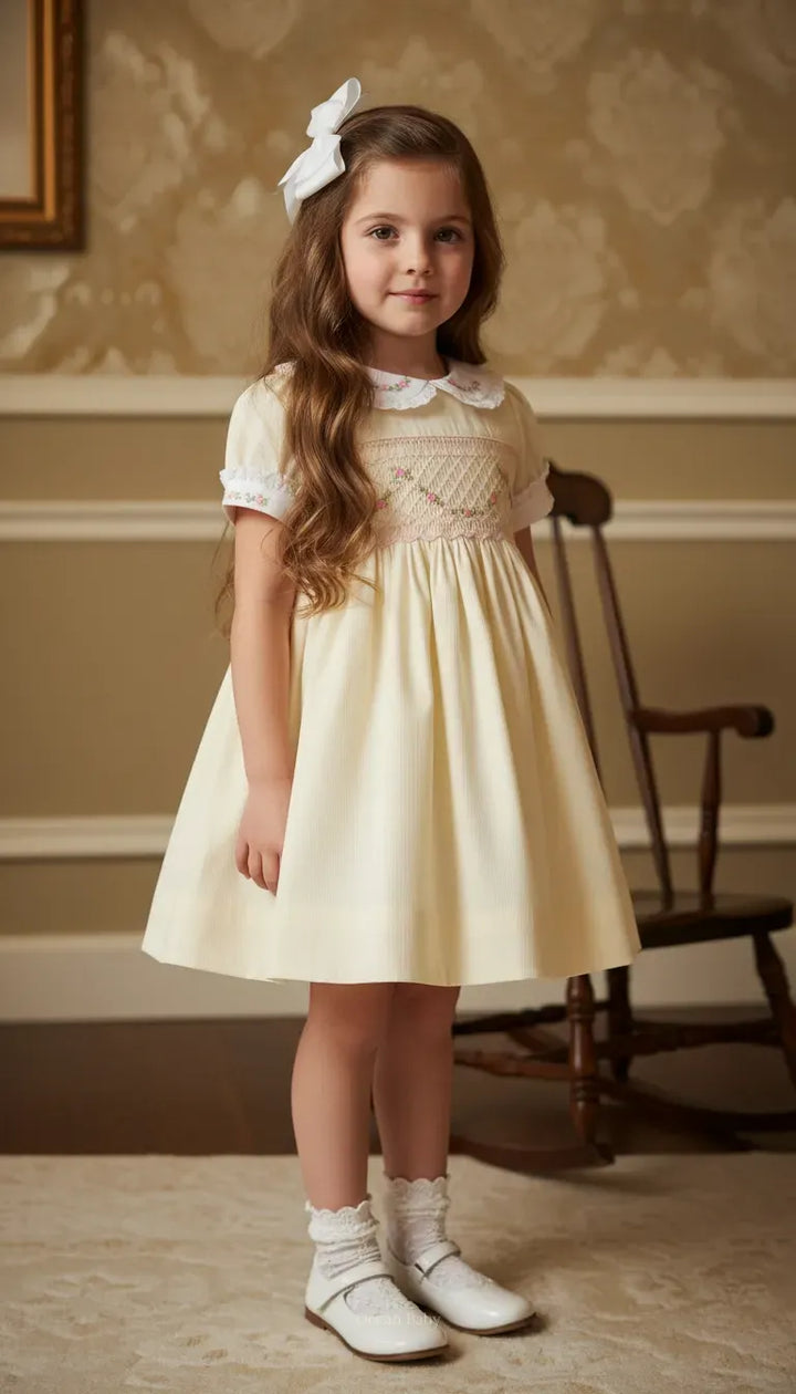Ocean Baby Girls Buttercream Smocked Petticoat Layered Dress (NB-10Yrs)