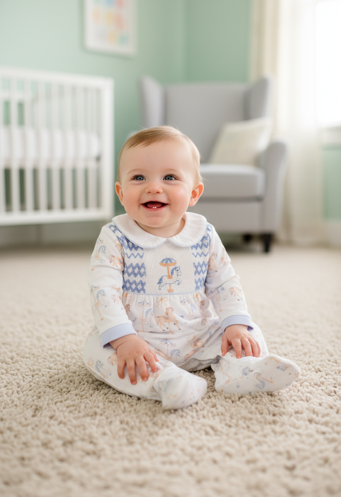 Ocean Baby Boys Carousel Smocked Sleepsuit & Bib Set (NB-18M)