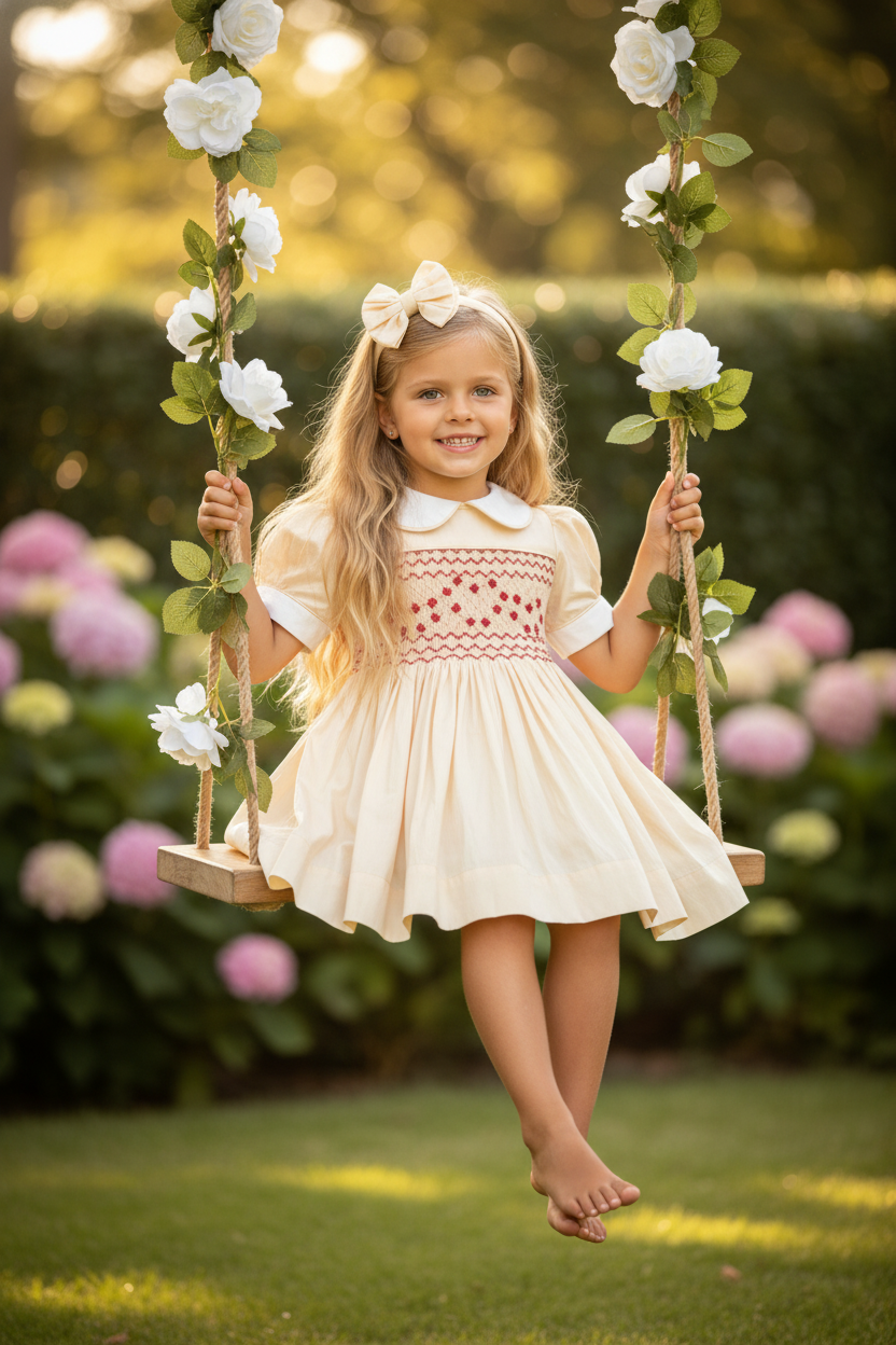 Ocean Baby Girls Antique Gold Sateen Smocked Petticoat Layered Dress - (NB-10Yrs)