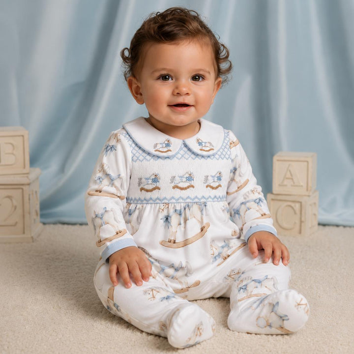 smocked rocking horse sleepsuits 