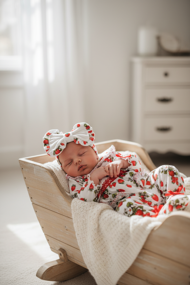 Ocean Baby Smocked Strawberry Sleepsuit & Headband Set (NB-18M)