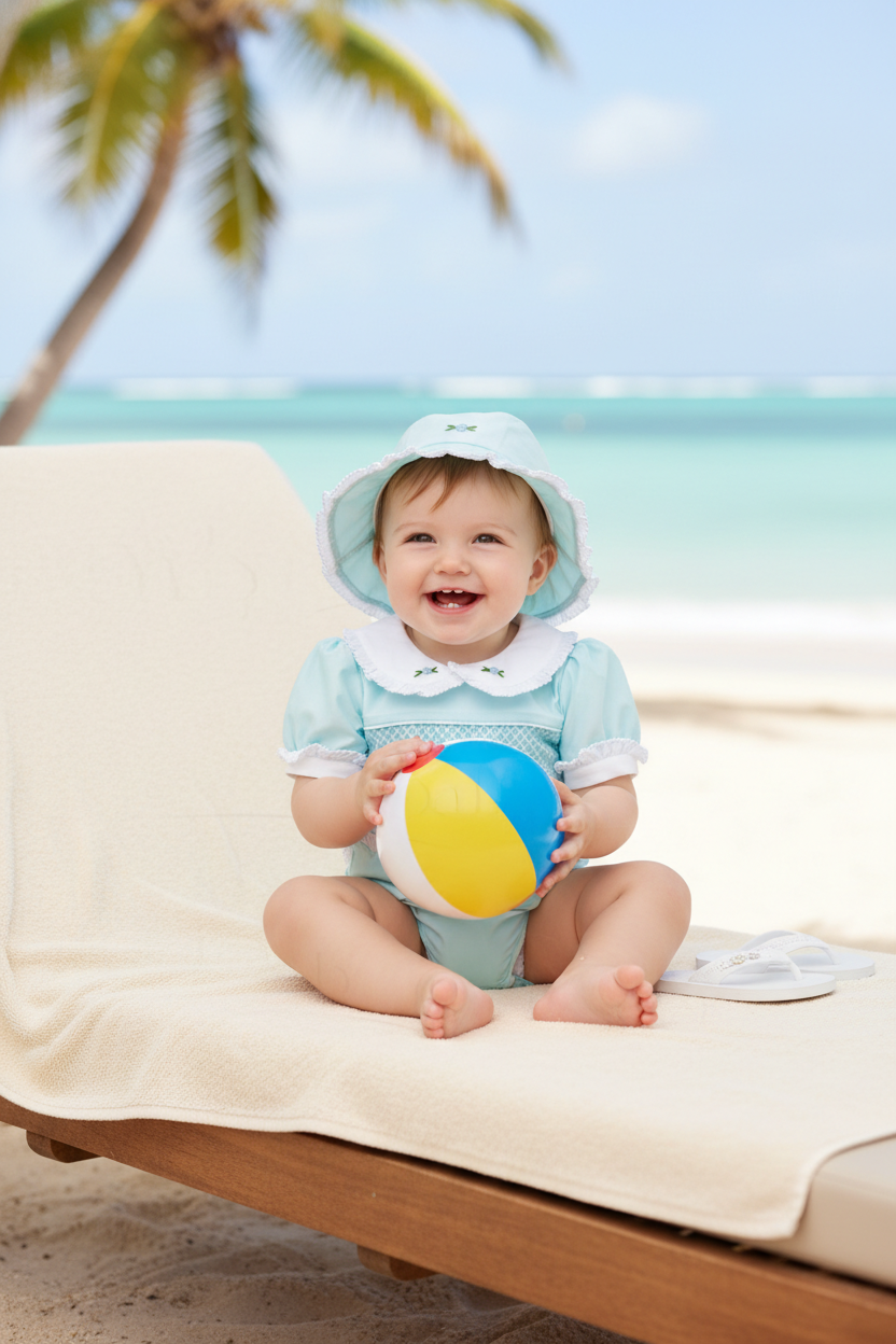 Jasmine Sea-2-Shore Smocked Girls Swimsuit with Poppers - SPF Protected (6M-6Yrs)