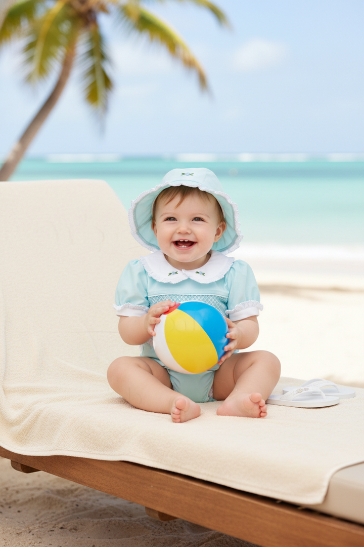 Jasmine Sea-2-Shore Smocked Girls Swimsuit with Poppers - SPF Protected (6M-6Yrs)