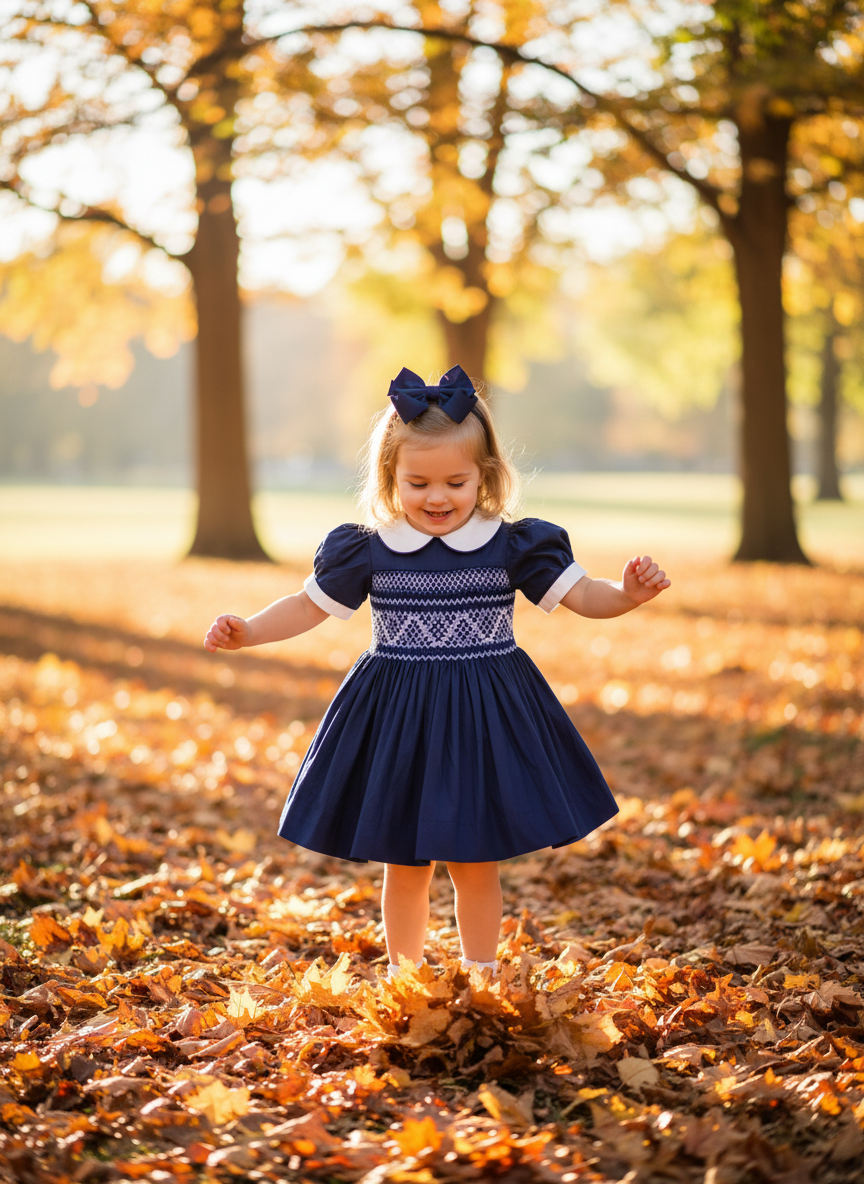 Ocean Baby Girls Midnight Navy Sateen Smocked Petticoat Layered Dress (3M-10Yrs)