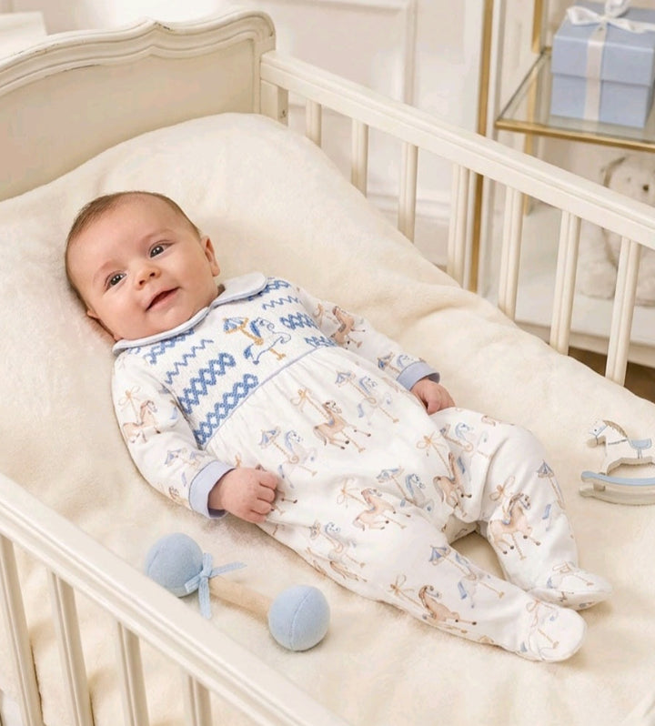 Ocean Baby Boys Carousel Smocked Sleepsuit & Bib Set (NB-18M)