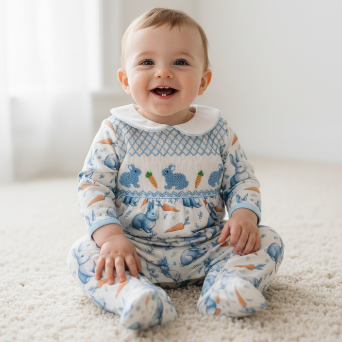 bunny onesie set smocked baby boys sleepsuit set