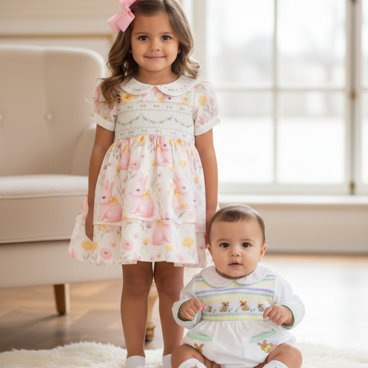 floral girls cotton smocked dress with petticoat skirt newborn to 6 years