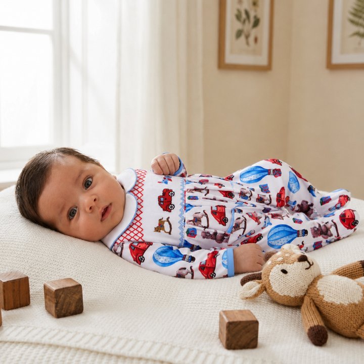 Ocean Baby Boys Smocked Vintage Toy Sleepsuit & Bib Set (NB-18M)