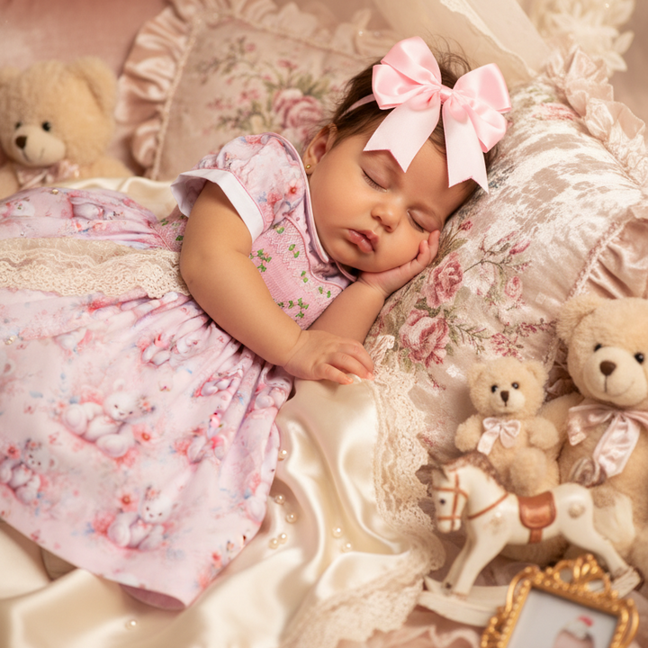 teddy bear baby girls dress pink cotton dress