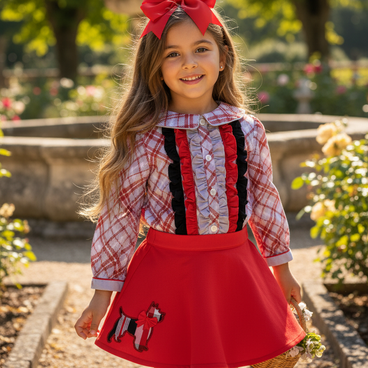Ocean Baby Girls Red & Grey Scottie Dog Skirt Set (12M-14Yrs)