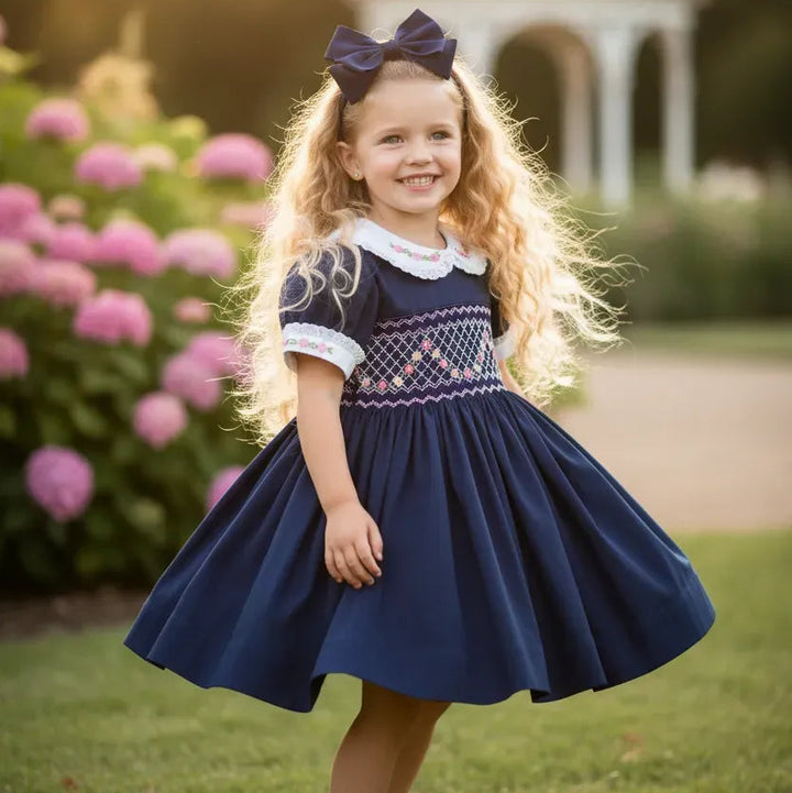 Ocean Baby Girls Navy Smocked Petticoat Layered Dress (3M-10Yrs)