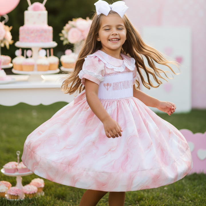 Ocean Baby Birthday Girl Smocked Petticoat Layered Marble Dress - (9M-7Yrs)