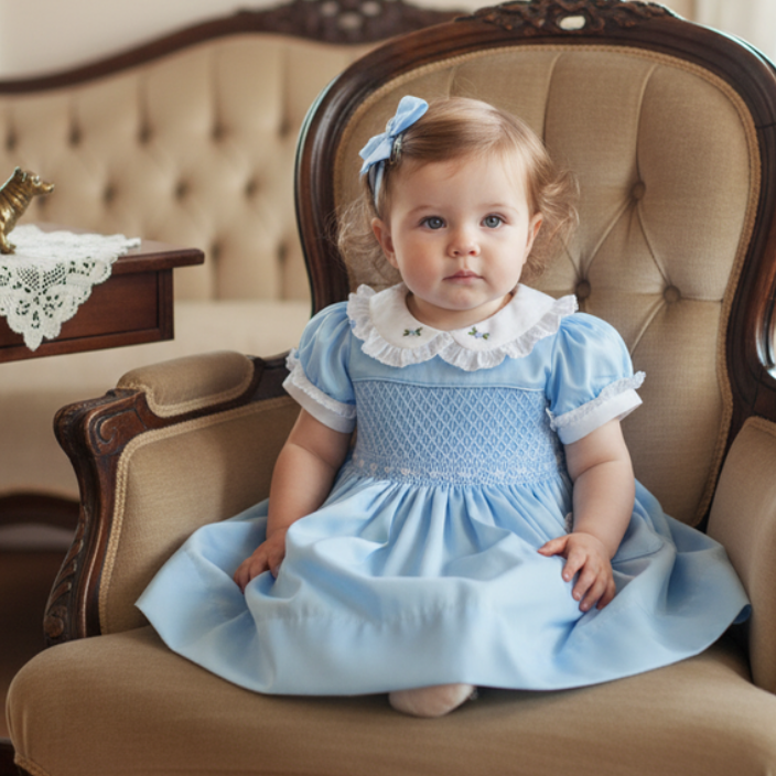 Ocean Baby Girls Exclusive Topaz Lux Collection Satin Smocked Petticoat Layered Dress (3M-8Yrs)
