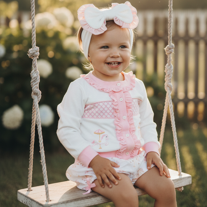 Ocean Baby Girls Carousel Smocked Cardigan & Pants Outfit (NB-4Yrs)