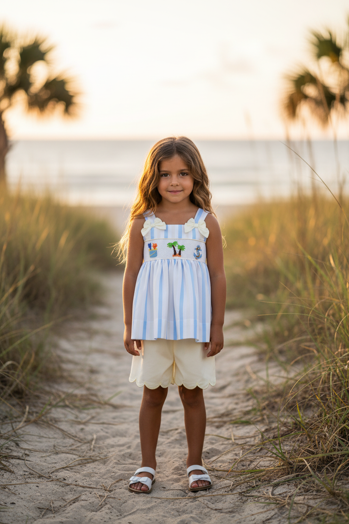 Ocean Baby Girls Two Piece Tropical Themed Smocked Set (3M-8Y)