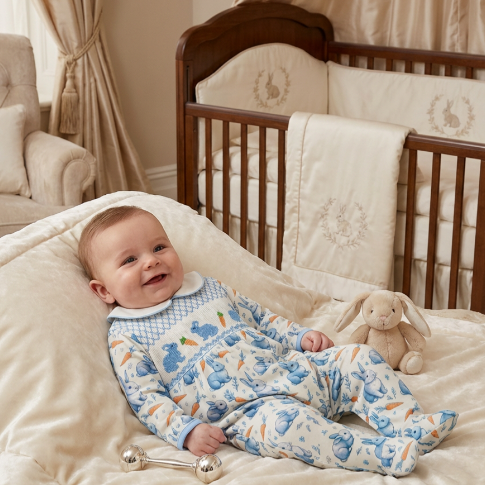 newborn 2 set footed rompers featuring bunnies 