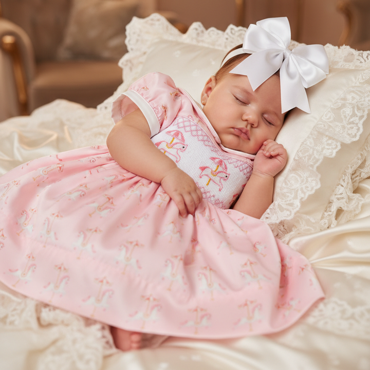 carousel themed smocked baby girls dress