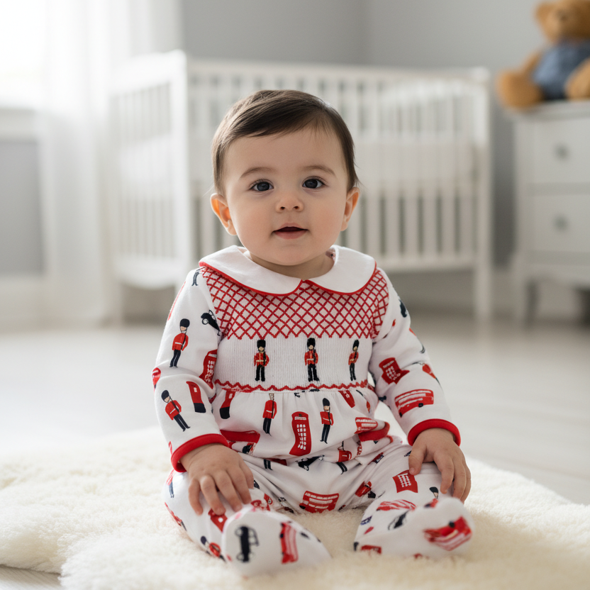 Ocean Baby Boys Soldier & London Themed Smocked Sleepsuit & Bib Set (NB-12M)