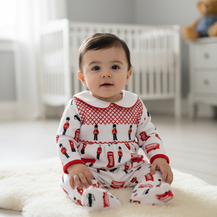 Ocean Baby Boys Soldier & London Themed Smocked Sleepsuit & Bib Set (NB-12M)