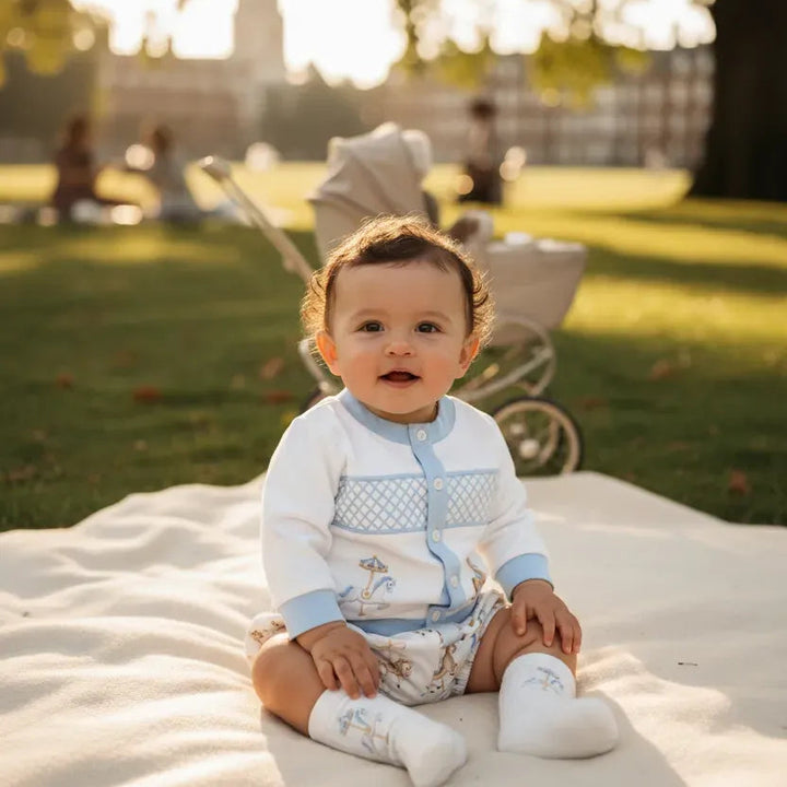 Ocean Baby Boys Carousel Smocked Cardigan & Pants Outfit (NB-3Yrs)