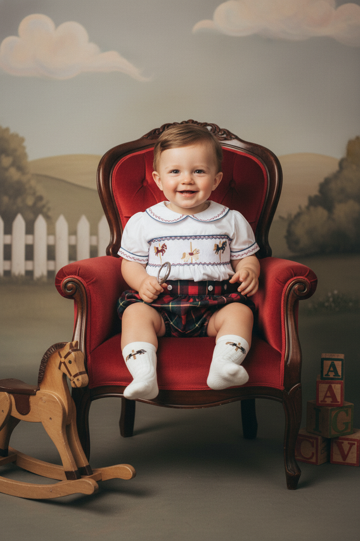 Ocean Baby Boys Trio Plaid Smocked Buster Suit Set (NB-3Yrs)