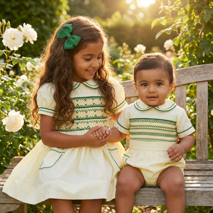 Ocean Baby Girls Opaline & Pine Sateen Smocked Petticoat Layered Dress (NB-10Yrs)