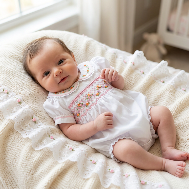 Ocean Baby Girls Milk Smocked Bubble Suit (NB-3Yrs)