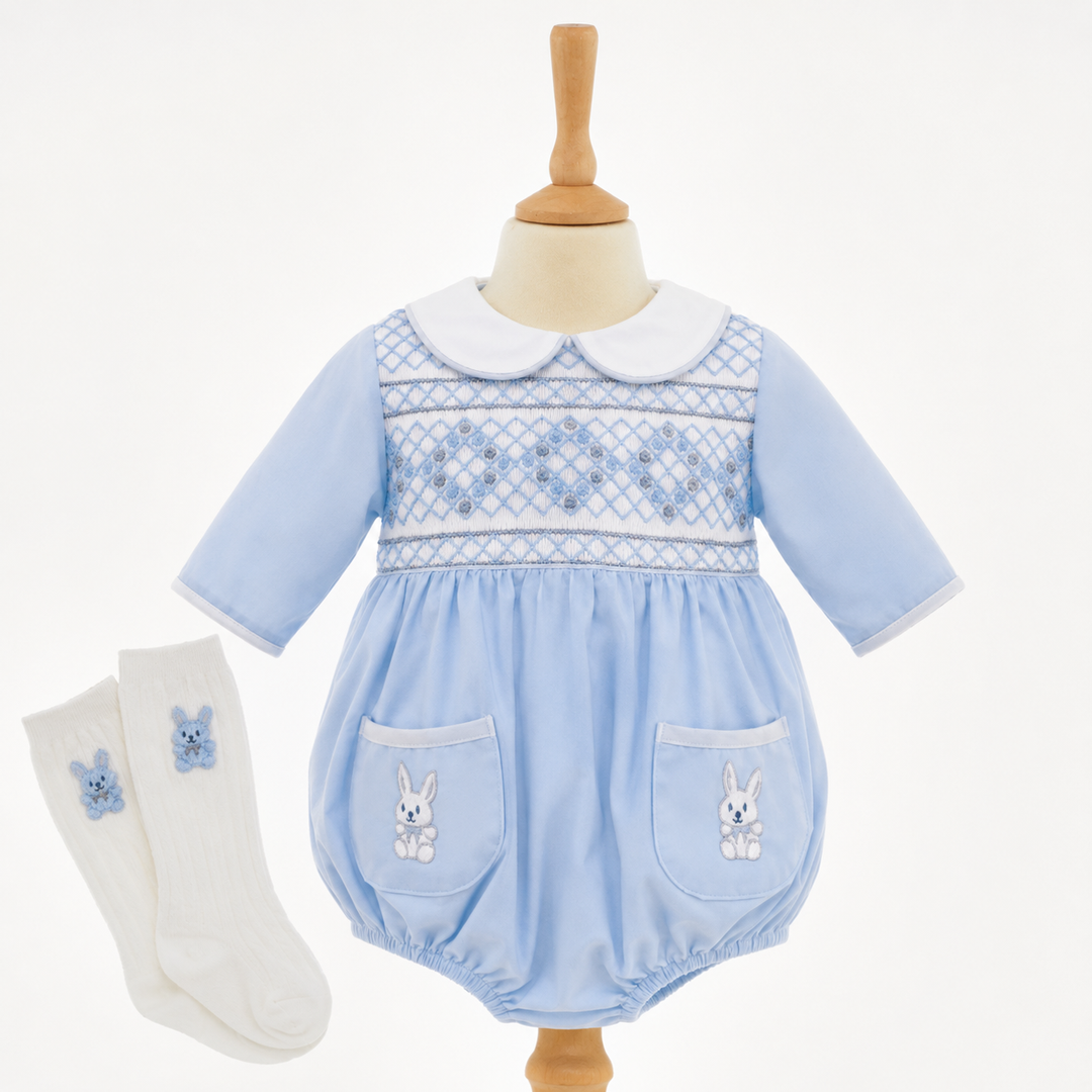 Ocean Baby 'My Little Blueberry Cookie' Bunny Smocked Bubble Suit Set (NB-2Yrs)