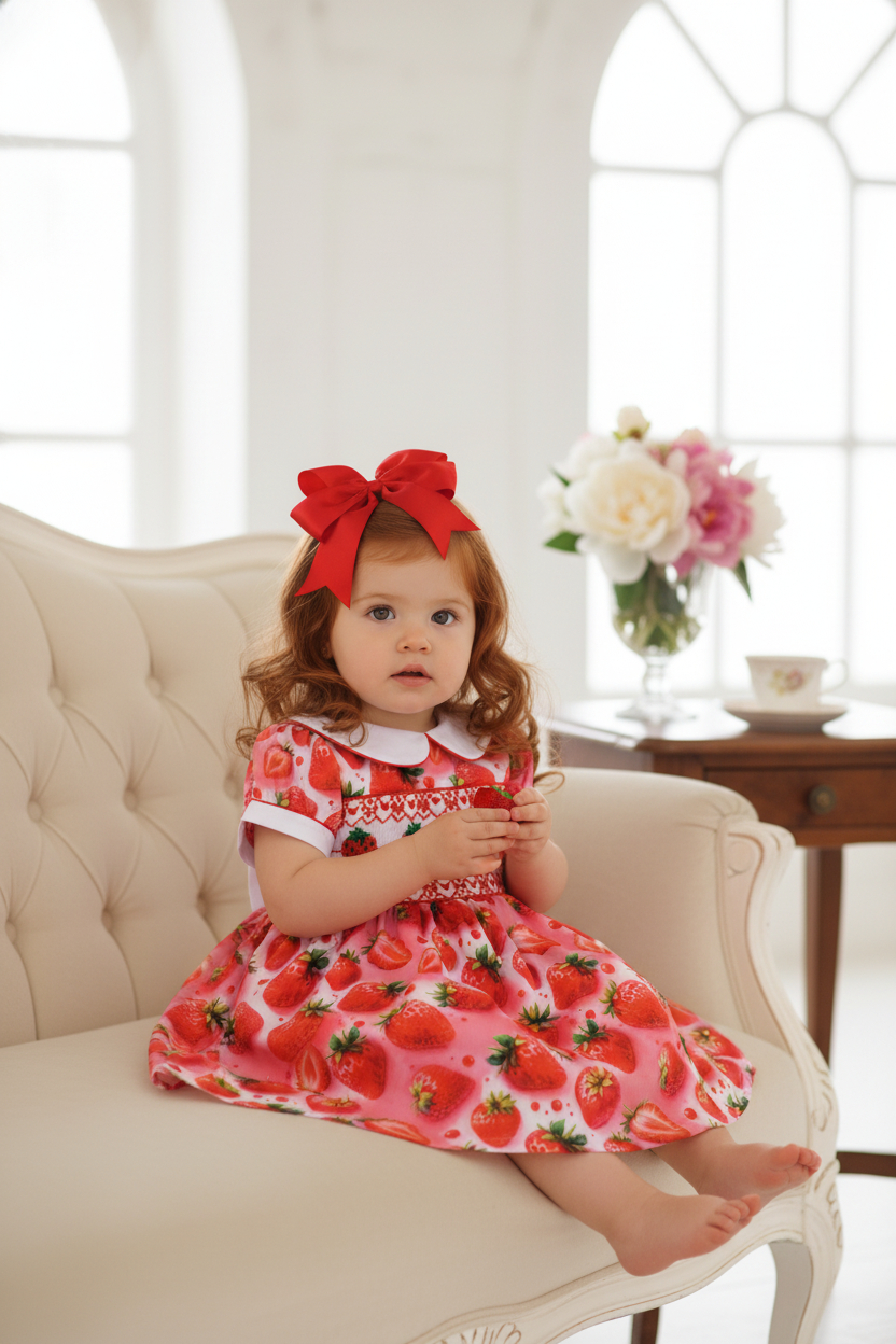 Ocean Baby Girls Pink Strawberry Smocked Petticoat Layered Dress - (3M-8Yrs)