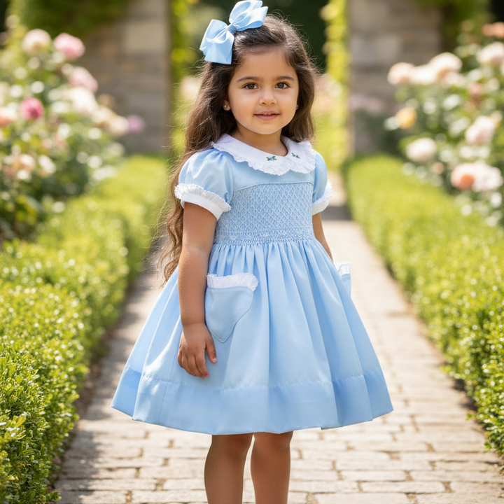 Ocean Baby Girls Exclusive Topaz Lux Collection Satin Smocked Petticoat Layered Dress (3M-8Yrs)