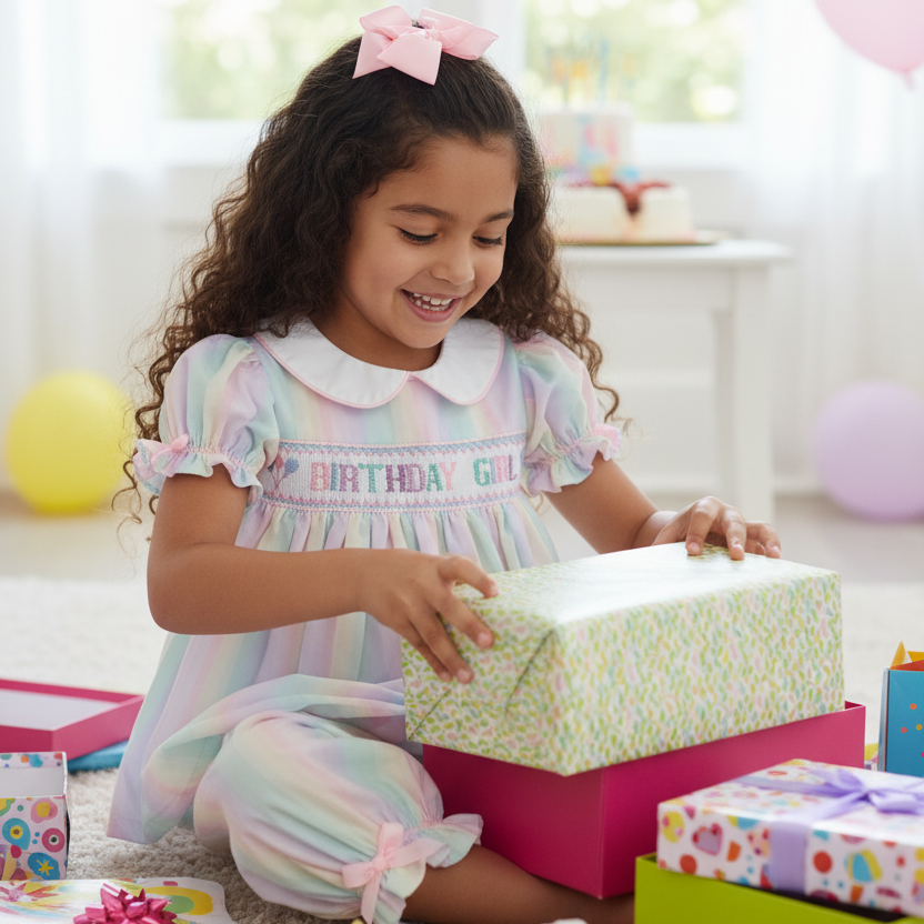 Smocked Birthday Girl's Cotton Pj's (9M-8Yrs)
