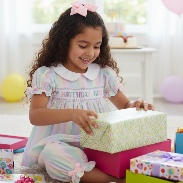 Smocked Birthday Girl's Cotton Pj's (9M-8Yrs)