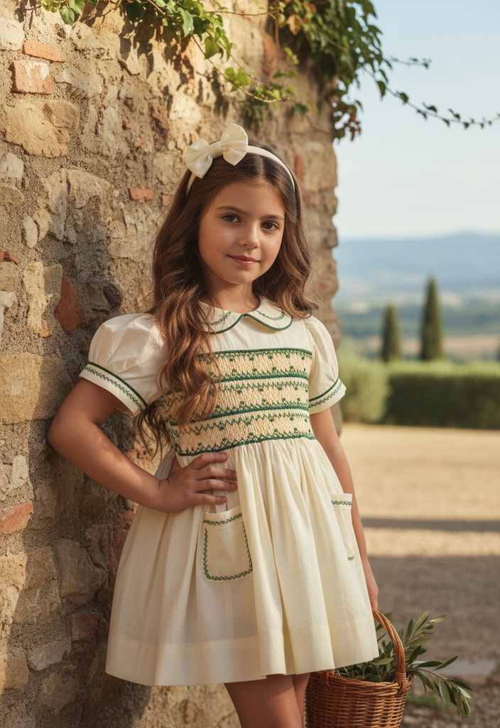 Ocean Baby Girls Opaline & Pine Sateen Smocked Petticoat Layered Dress (NB-10Yrs)