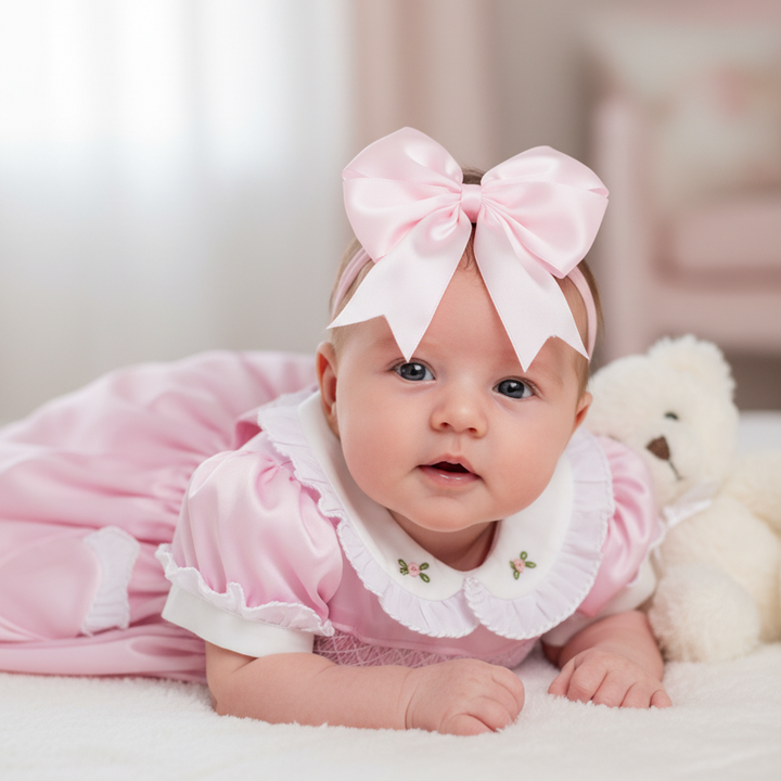 Ocean Baby Girls Exclusive Rose Lux Collection Satin Smocked Petticoat Layered Dress (NB-8Yrs)