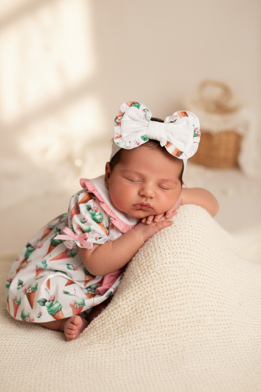 Ocean Baby Girls Smocked Mint Ice Cream Romper Set (NB-2Y)