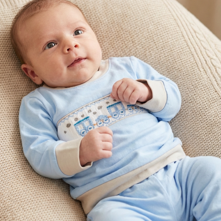 Ocean Baby Boys Smocked Train Themed Tracksuit Set (3M-5Yrs)