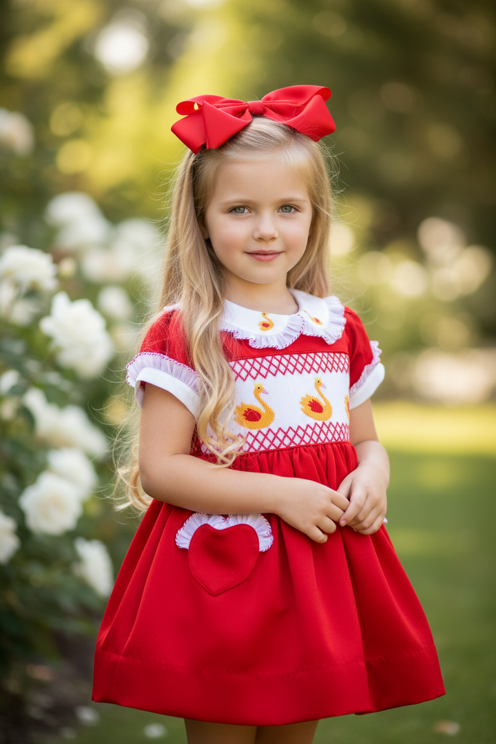 Ocean Baby Girls Exclusive Ruby Swan Lux Collection Satin Smocked Petticoat Layered Dress (NB-10Yrs)