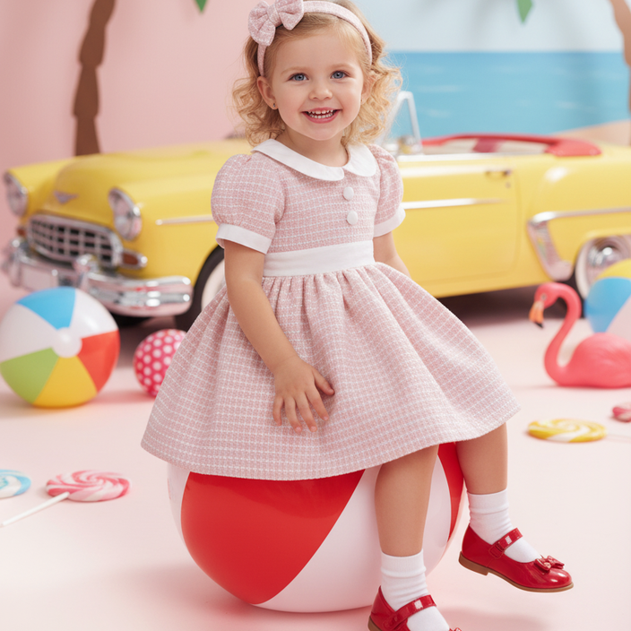 Ocean Baby Girls Old Fashioned Pink Tweed Petticoat Layered Dress (12M-10Yrs)