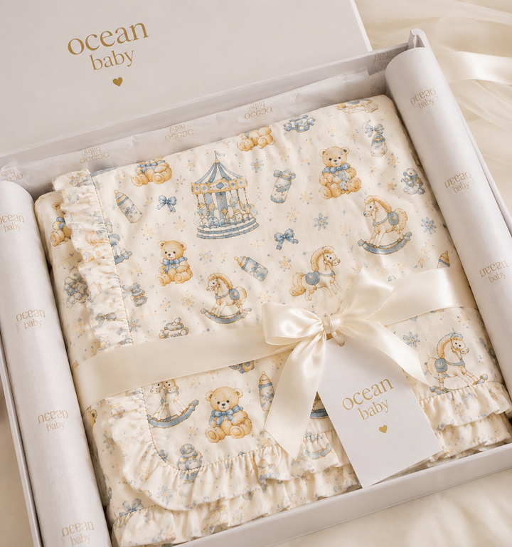 Little Cream Carousel Dreams Ruffle Baby Blanket