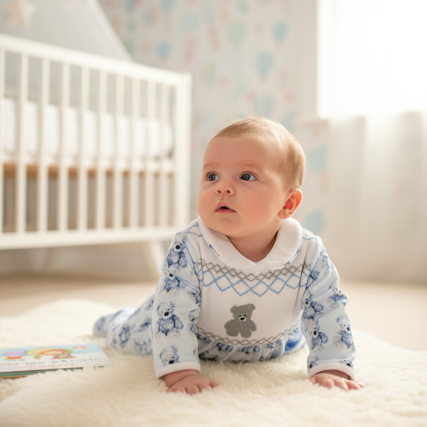 Ocean Baby Boys Blue Smocked Teddy Sleepsuit (NB-12M)