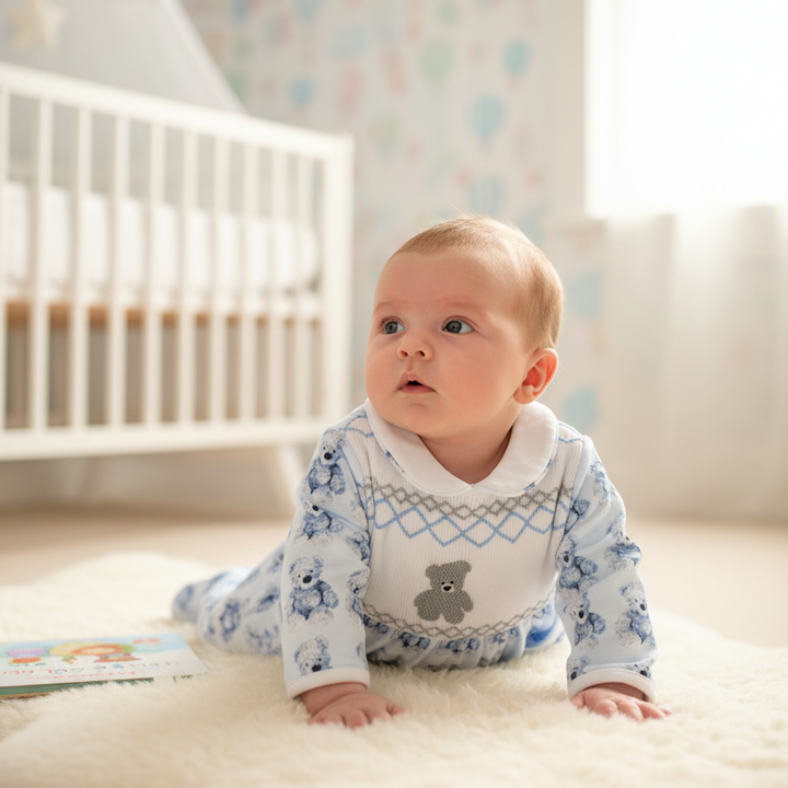 Ocean Baby Boys Blue Smocked Teddy Sleepsuit (NB-12M)