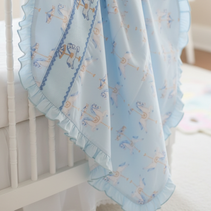 Ocean Baby Boys Carousel Smocked Ruffle Edged Blanket