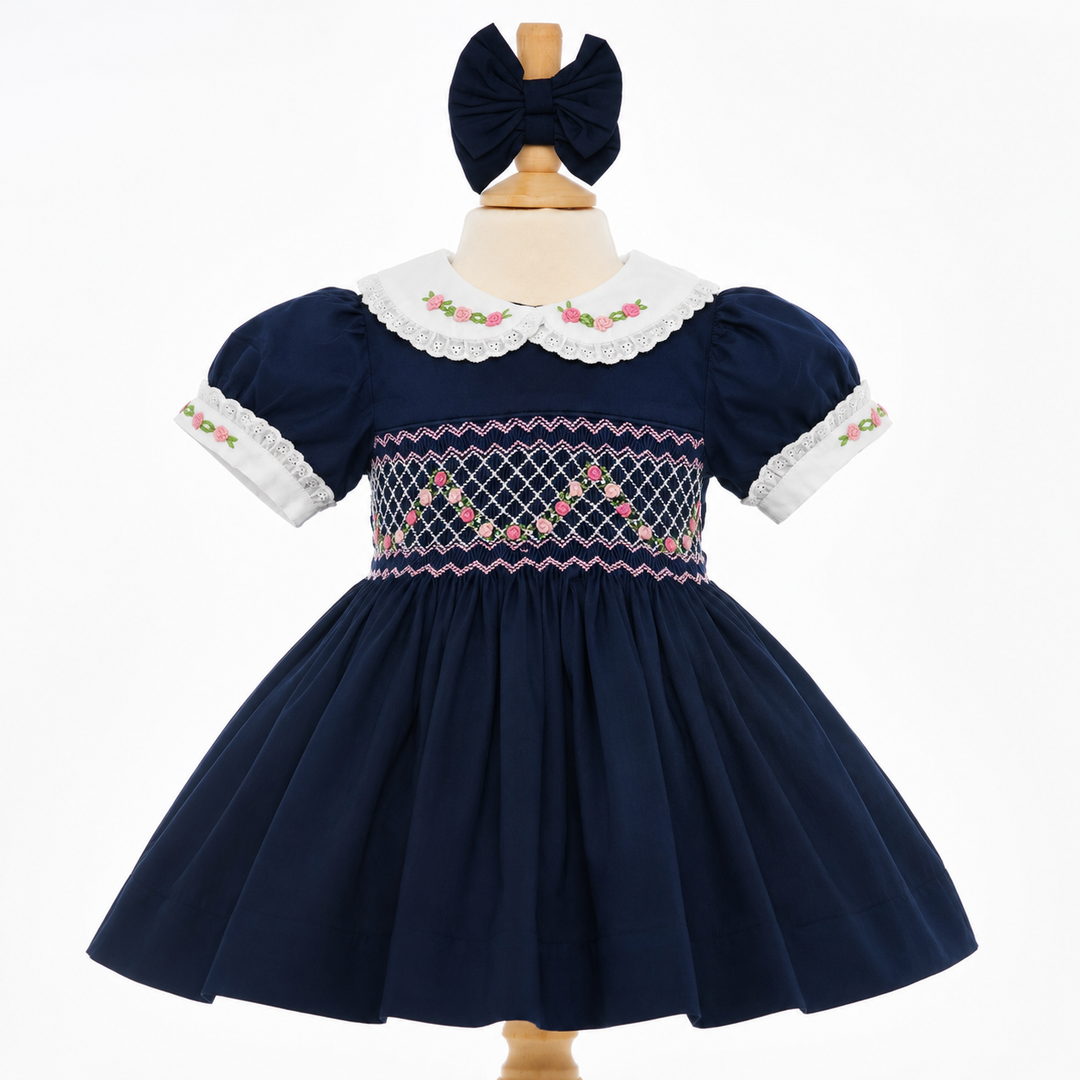 Ocean Baby Girls Navy Smocked Petticoat Layered Dress (3M-10Yrs)