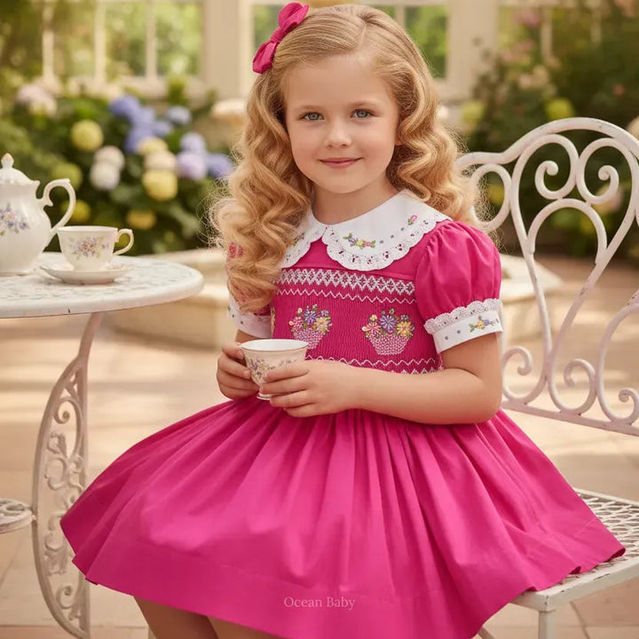 Ocean Baby Girls 'Raspberry Glaze' Sateen Smocked Petticoat Layered Dress (NB-10Yrs)
