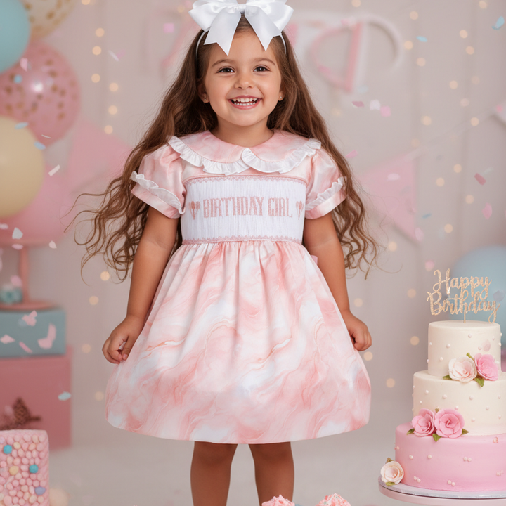 Ocean Baby Birthday Girl Smocked Petticoat Layered Marble Dress - (9M-7Yrs)