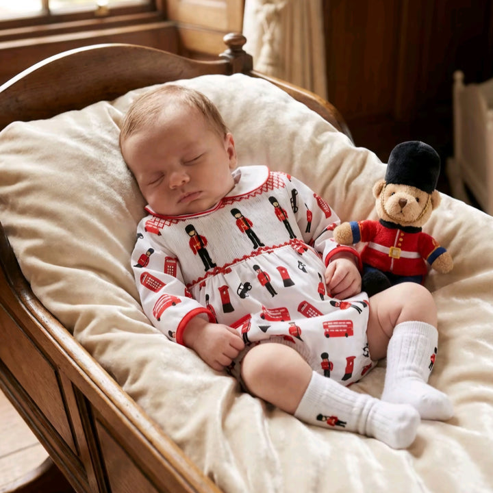 Ocean Baby Boys London Soldier Smocked Bubble Suit Set White (NB-2Yrs)